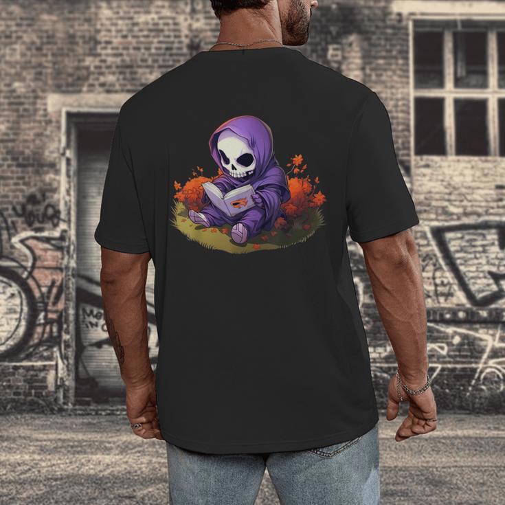 Spooky Grim Reaper Reading A Book Cute Creepy Halloween Men's Back Print T-Shirt