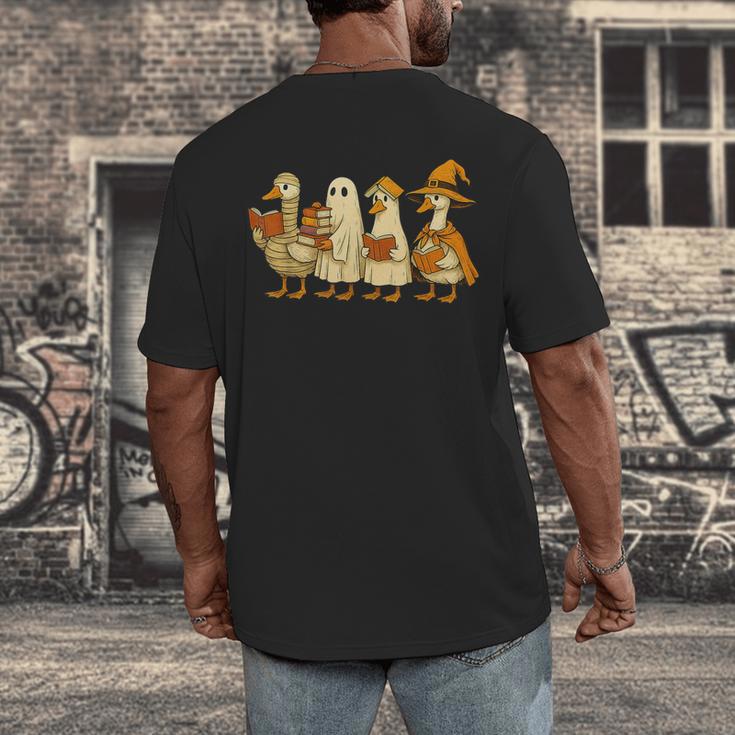 Spooky Halloween Book Lover Halloween Reading Goose Men's Back Print T-Shirt