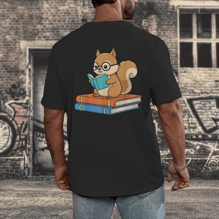 Squirrel Reading Book Glasses Bookworm Librarian Men's Back Print T-Shirt