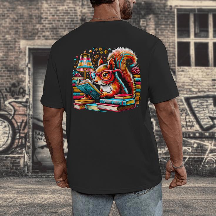 Squirrel Reading a Book Lover Bookworm Men's Back Print T-Shirt