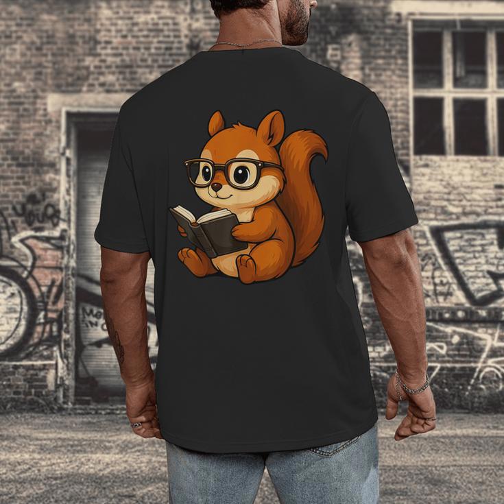 Squirrel Reading Book Lover Men's Back Print T-Shirt