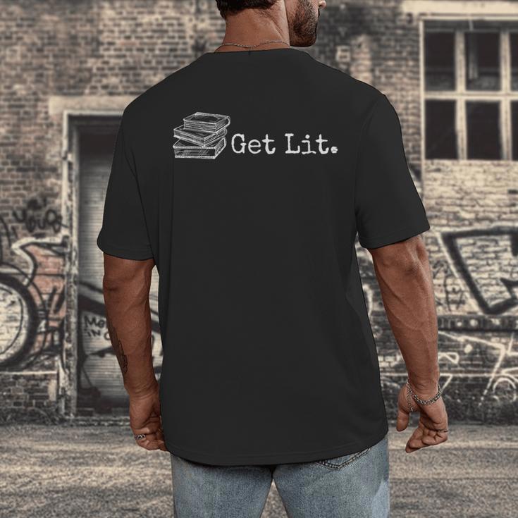 Stack Of Books Get Lit Book Reading Reader Men's Back Print T-Shirt Stack Of Books Get Lit Book Reading Reader Men's Back Print T-Shirt