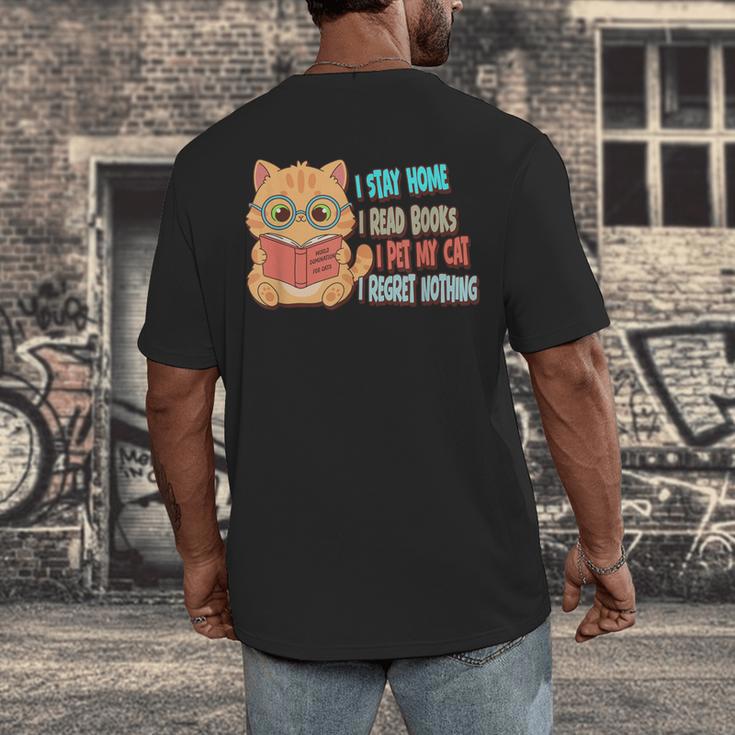 Stay Home Read Books Pet My Cat Regret Nothing Cats Book Men's Back Print T-Shirt Stay Home Read Books Pet My Cat Regret Nothing Cats Book Men's Back Print T-Shirt