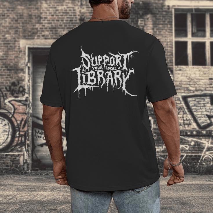 Support Your Local Library Horror Bookworm Men's Back Print T-Shirt