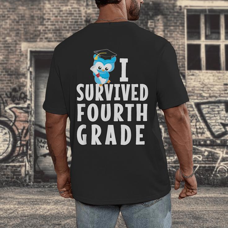 I Survived Fourth Grade Graduation Kids Owl Grad Men's Back Print T-Shirt
