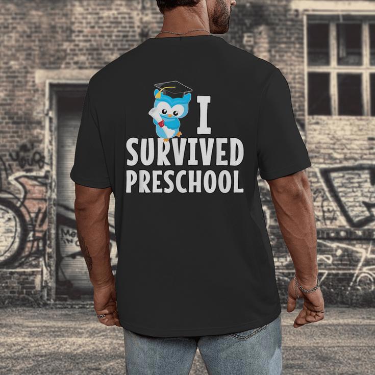 I Survived PreSchool Graduation Kids Owl Grad Shirt Men's Back Print T-Shirt