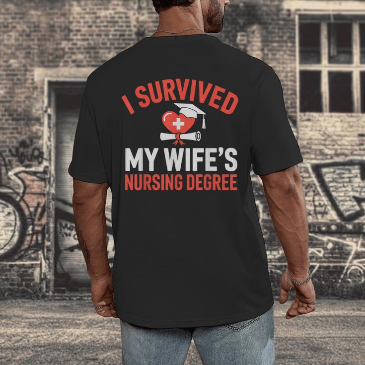 I Survived My Wife's Nursing Degree Rn Graduation Nurse Men's Back Print T-Shirt