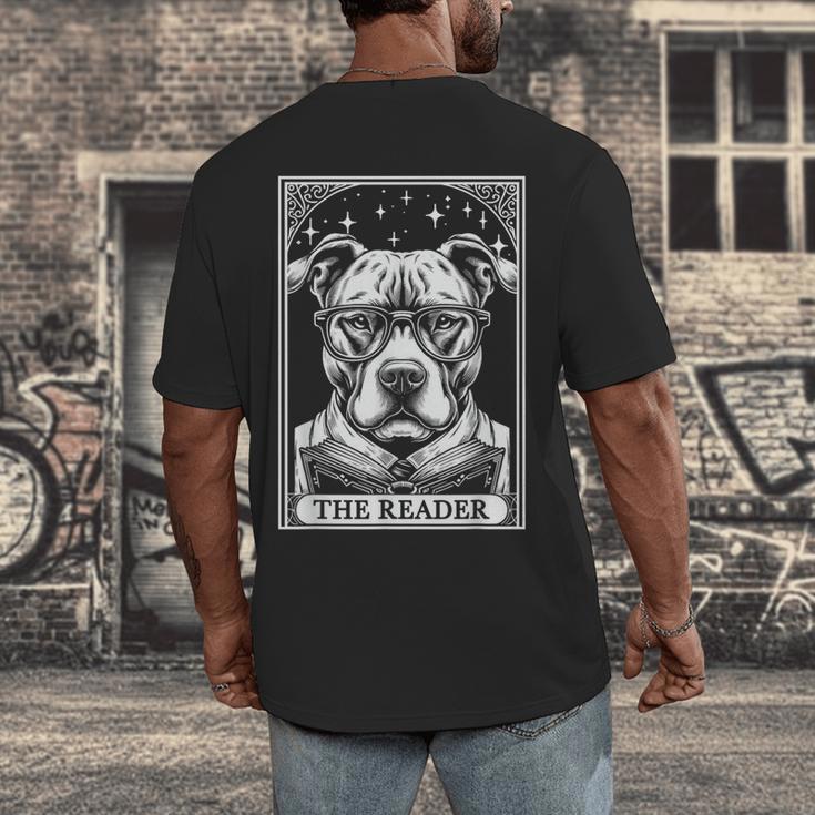 Tarot Card Vintage Pit Bull Pittie Dog Book Lover The Reader Men's Back Print T-Shirt Tarot Card Vintage Pit Bull Pittie Dog Book Lover The Reader Men's Back Print T-Shirt