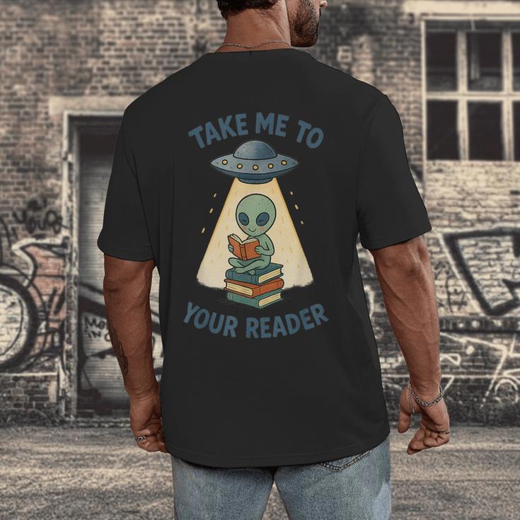 Teacher Alien Books UFO Reading Take Me To Your Reader Men's Back Print T-Shirt