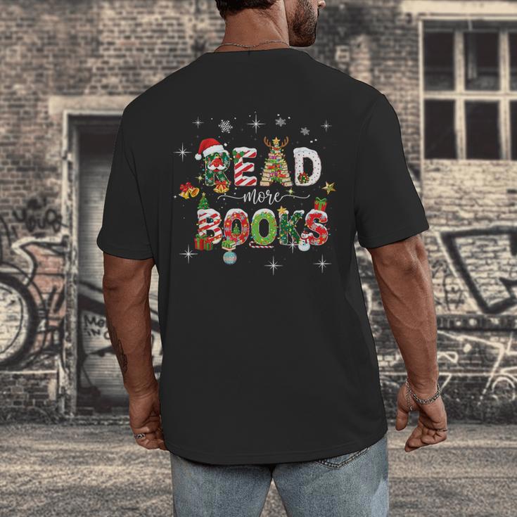 Teacher Read More Books Christmas Reading Bookworm Librarian Men's Back Print T-Shirt