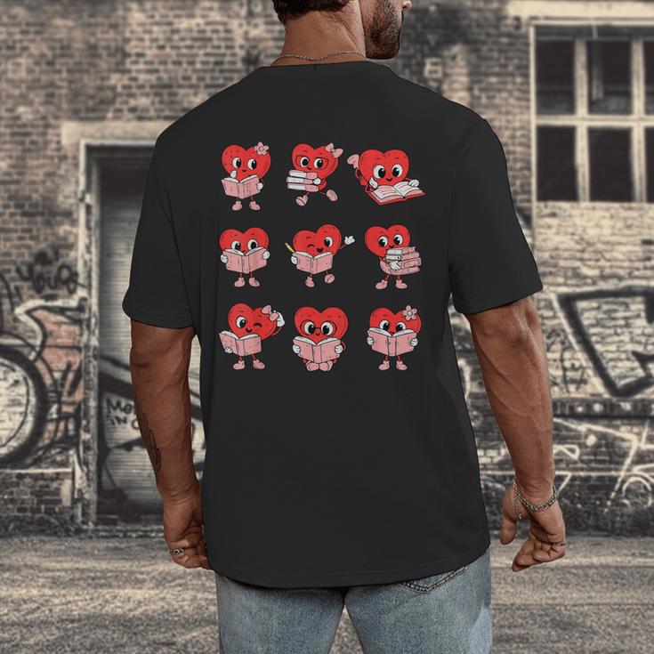 Teacher Valentines Day Reading Book Lover Bookworm Library Men's Back Print T-Shirt