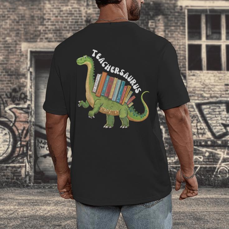 Teachersaurus Dinosaur Teachers Dino Reading Book Librarian Men's Back Print T-Shirt