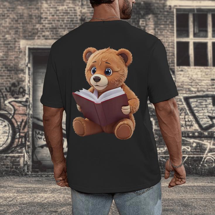 Teddy Bear Reading a Book Men's Back Print T-Shirt