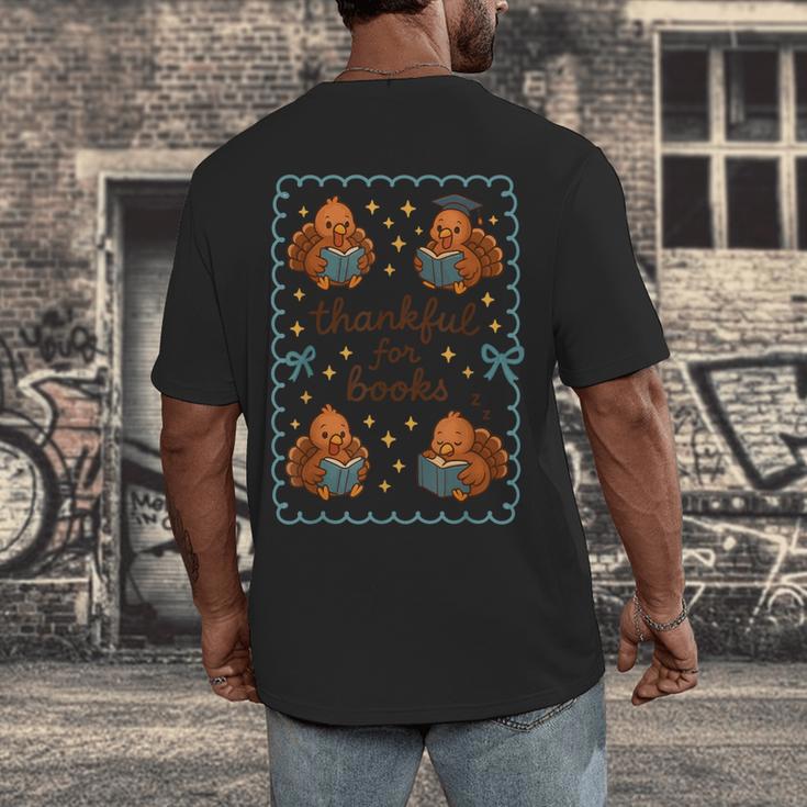 Thankful For Books Turkey Reading Book Lovers Fall Teacher Men's Back Print T-Shirt