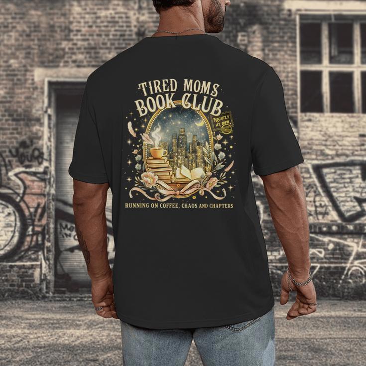 Tired Moms Book Club Cozy Night Coffee Reading Cat Men's Back Print T-Shirt