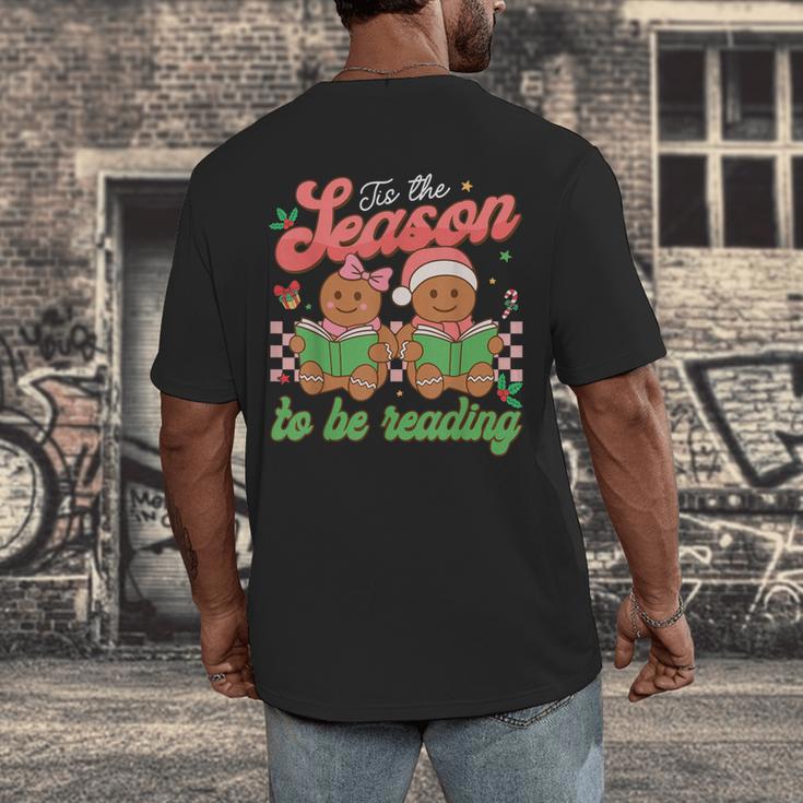 Tis The Season Book Reading Gingerbread Teacher Librarian Men's Back Print T-Shirt Tis The Season Book Reading Gingerbread Teacher Librarian Men's Back Print T-Shirt