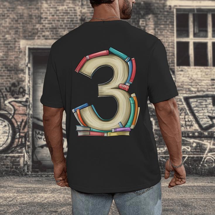 Toddler 3rd Birthday Books Themed 3 Year Old Boys Kids Girls Men's Back Print T-Shirt