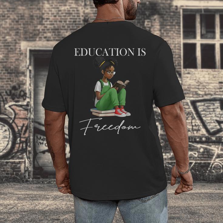History Month Education Is Freedom Books Black Teacher Men's Back Print T-Shirt