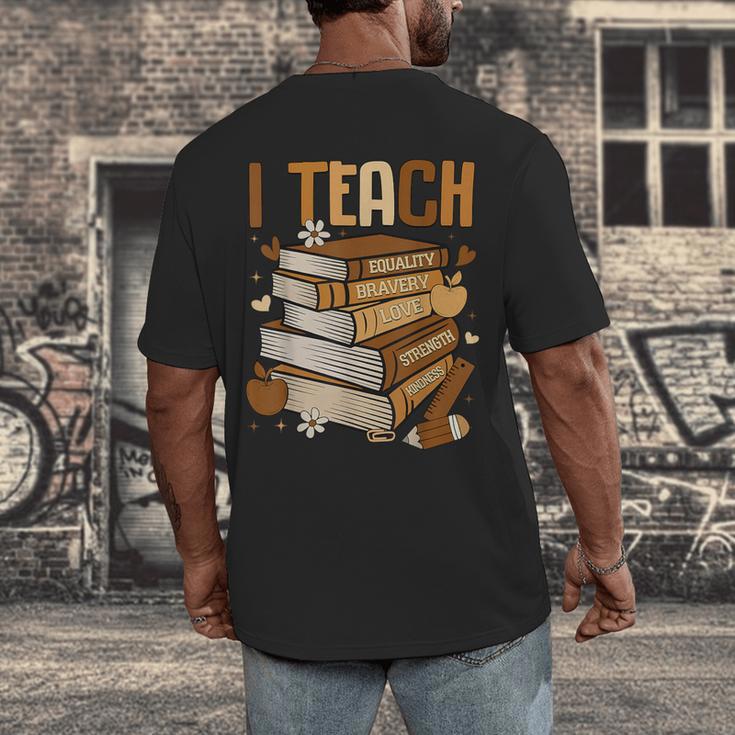 History Month I Teach Melanin Book Black Teacher Men's Back Print T-Shirt