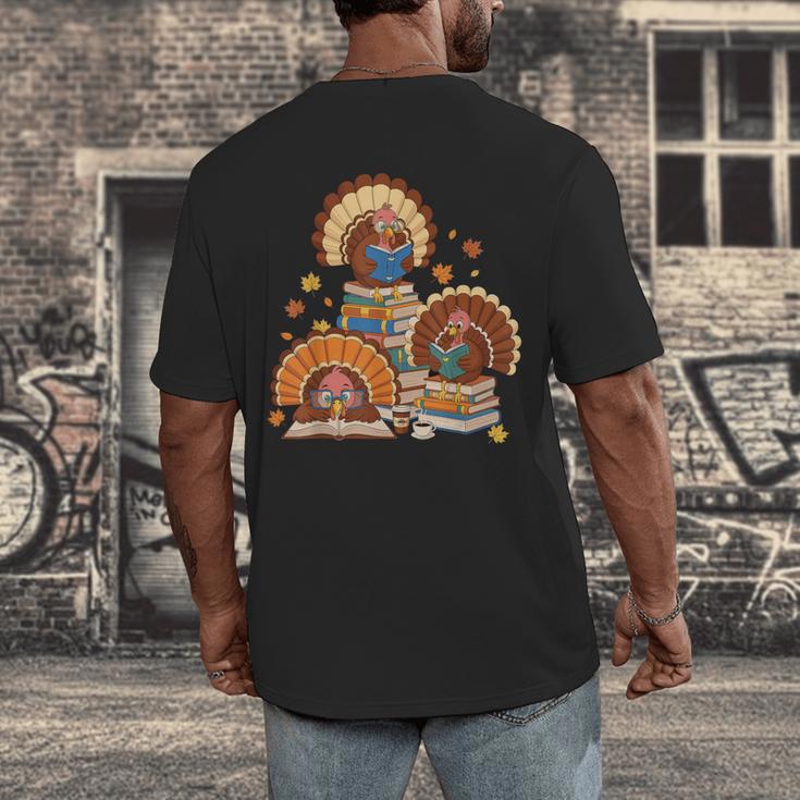 Turkey Read Books Reading Fall Thanksgiving Teacher Men's Back Print T-Shirt Turkey Read Books Reading Fall Thanksgiving Teacher Men's Back Print T-Shirt