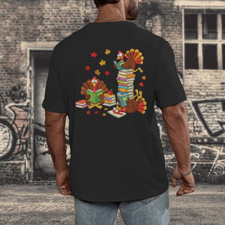 Turkey Reading Books Fall Librarian Book Lover Teacher Kids Men's Back Print T-Shirt