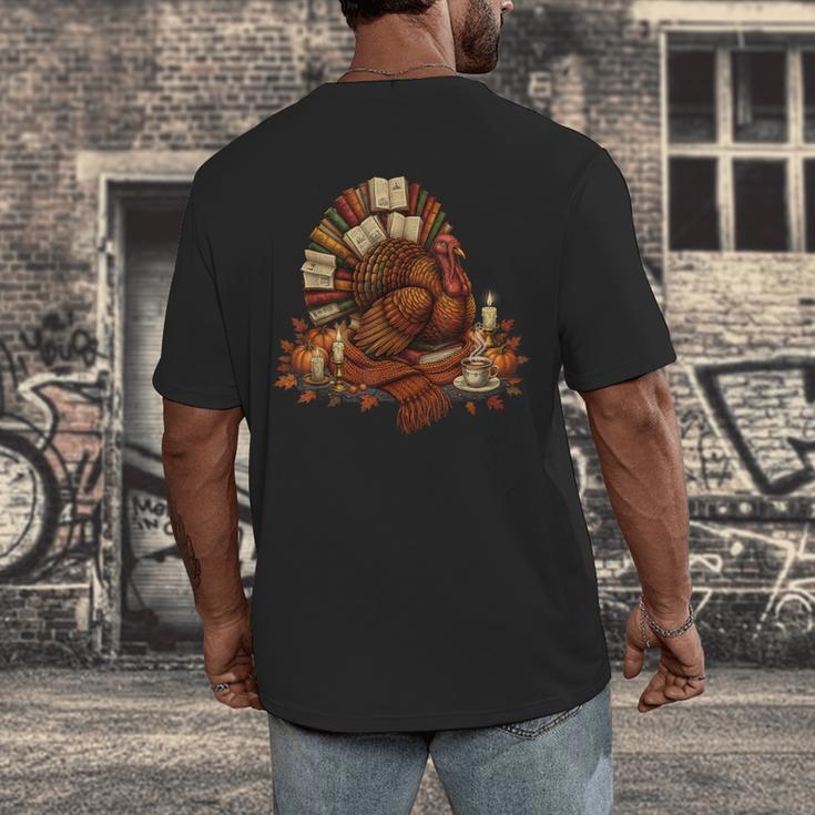 Turkey Reading Books Fall Season Thanksgiving Teacher Book Men's Back Print T-Shirt