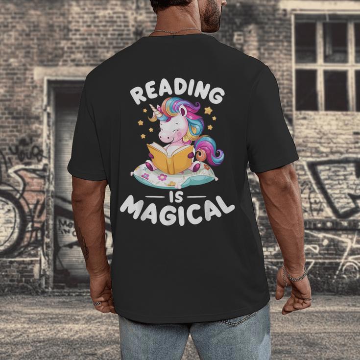 Unicorn Teacher Reading Is Magical Book Men's Back Print T-Shirt