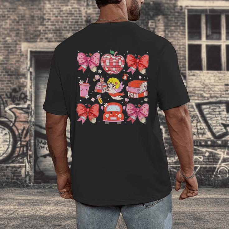 Valentine Cupid Coquette Pink Bow Apple Books Teacher Men's Back Print T-Shirt