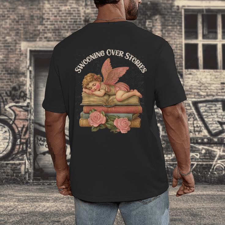 Valentine's Swooning Over Stories Cupid And Book Lover Tee Men's Back Print T-Shirt