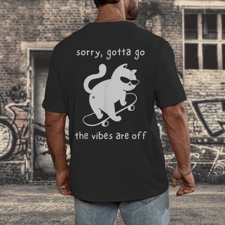 Vibes Are Off Cat Skateboard Introvert Sarcastic Humor Men's Back Print T-Shirt
