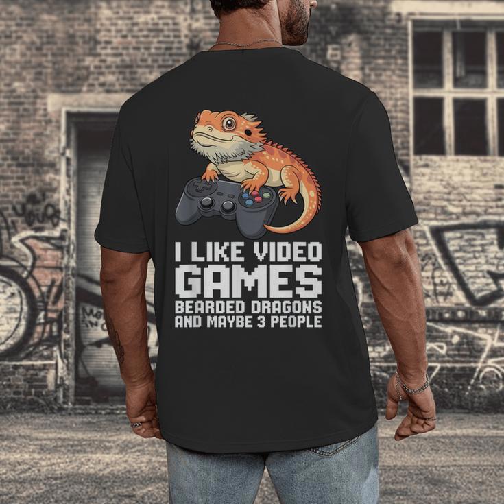 I Like Video Games Bearded Dragon Gamer Introvert Mood Men's Back Print T-Shirt I Like Video Games Bearded Dragon Gamer Introvert Mood Men's Back Print T-Shirt