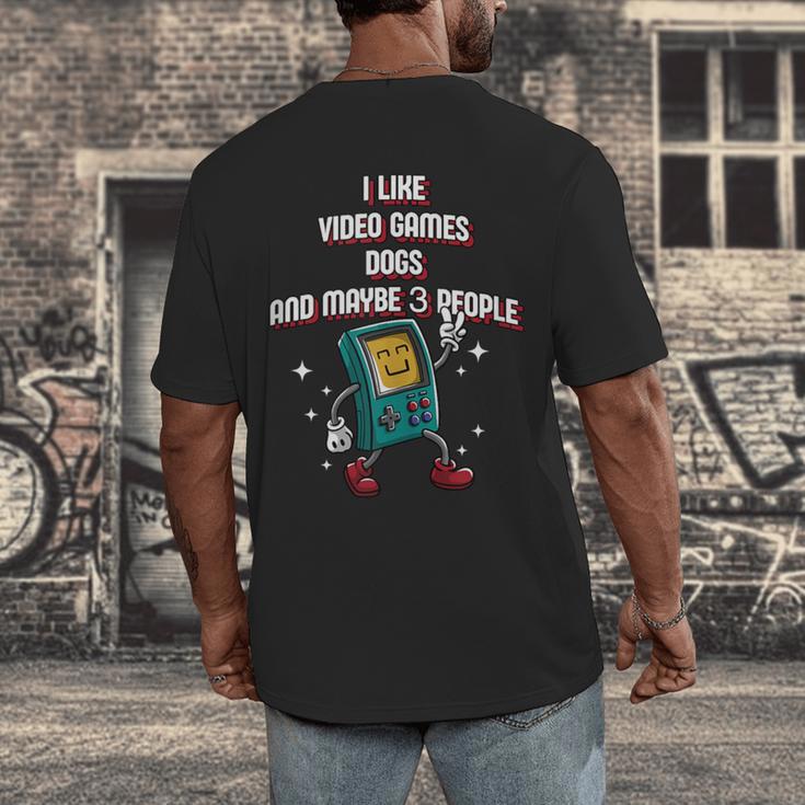 I Like Video Games Dogs And Maybe 3 People Gamer Introvert Men's Back Print T-Shirt I Like Video Games Dogs And Maybe 3 People Gamer Introvert Men's Back Print T-Shirt