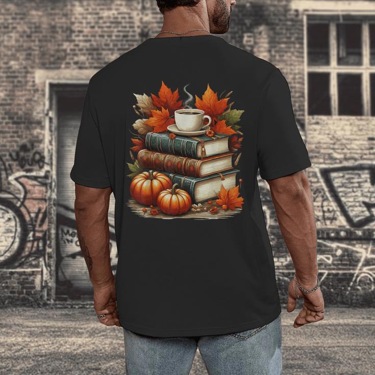 Vintage Autumn Books Coffee Pumpkin Fall Reading Men's Back Print T-Shirt