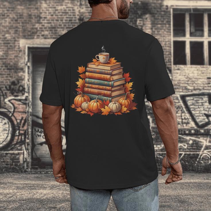 Vintage Autumn Books Pumpkin Coffee Book Lover Reading Men's Back Print T-Shirt Vintage Autumn Books Pumpkin Coffee Book Lover Reading Men's Back Print T-Shirt