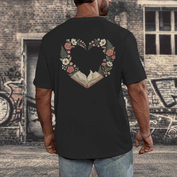 Vintage Book Lover Valentine Heart Men's Back Print T-Shirt
