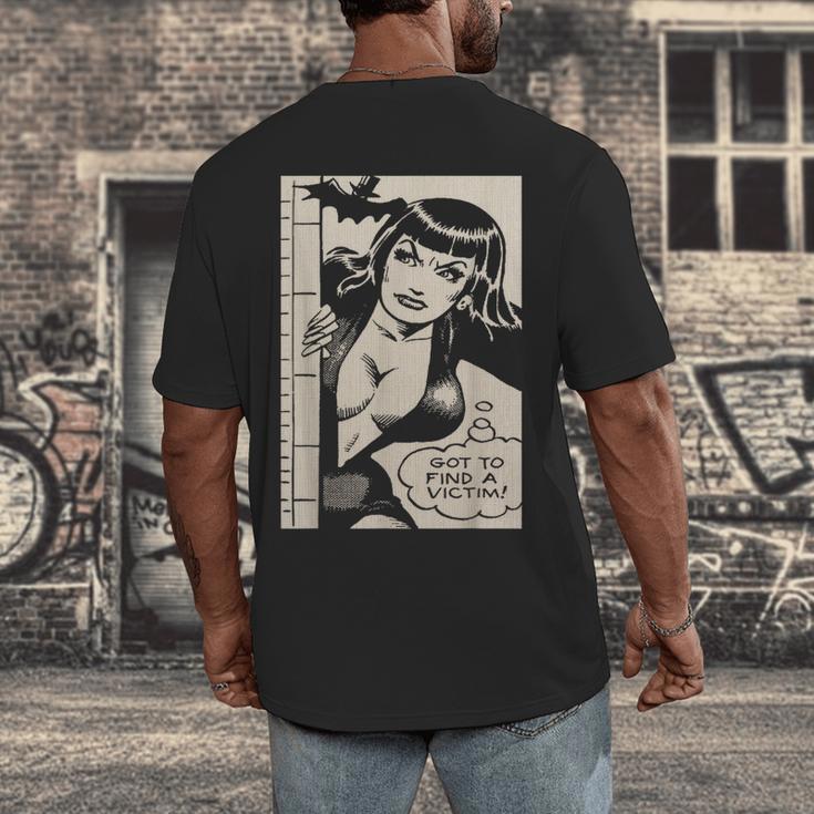 Vintage Vampire Bat Vampire Pin Up Girl Horror Comic Book Men's Back Print T-Shirt Vintage Vampire Bat Vampire Pin Up Girl Horror Comic Book Men's Back Print T-Shirt