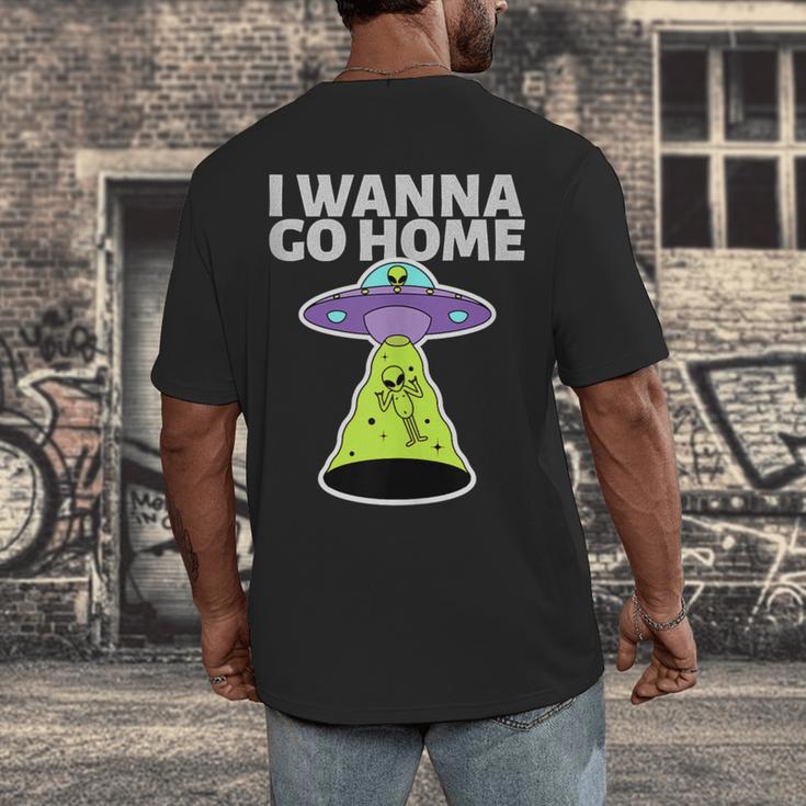 I Wanna Go Home Introvert UFO UAP Flying Saucer Trippy Alien Men's Back Print T-Shirt