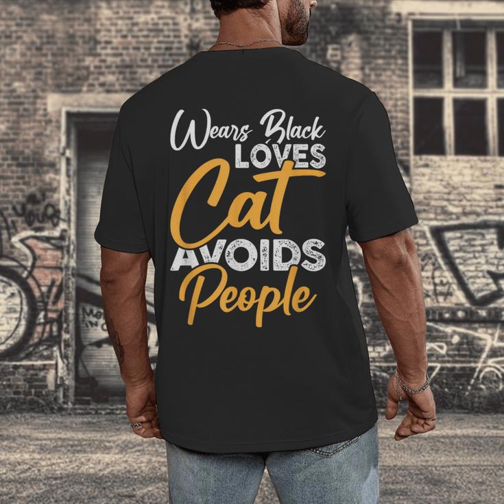 Wears Loves Cats Avoids People I Introvert Men's Back Print T-Shirt Wears Loves Cats Avoids People I Introvert Men's Back Print T-Shirt