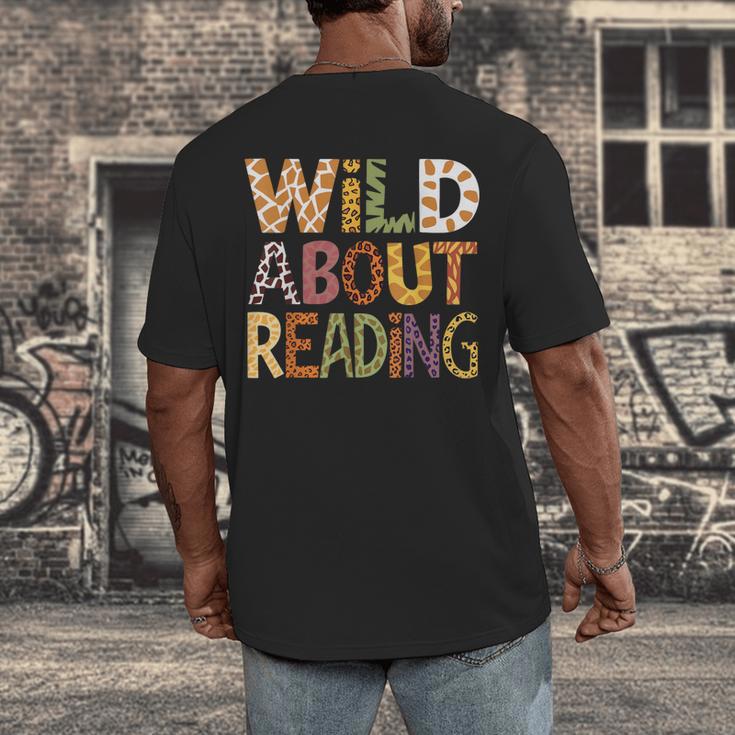 Wild About Reading Book Animal Children's Book Lover Teacher Men's Back Print T-Shirt