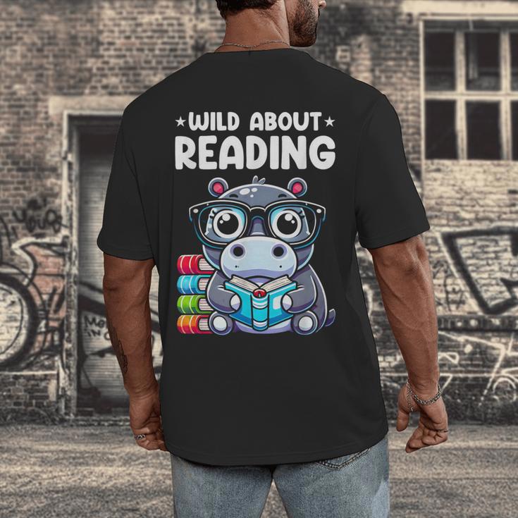 Wild About Reading Book Lover Hippo Men's Back Print T-Shirt