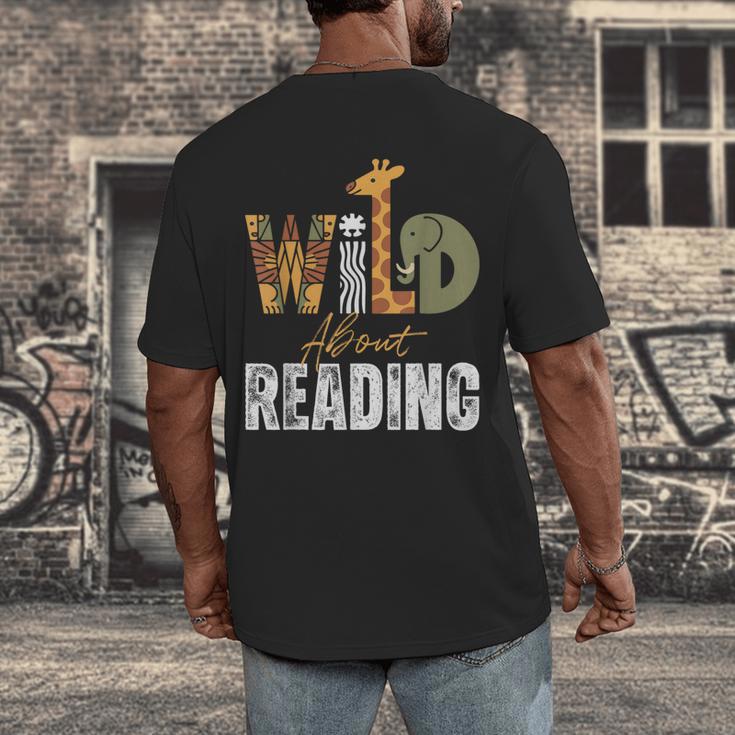 Wild About Reading Books Animal Theme Bookworm Library Day Men's Back Print T-Shirt Wild About Reading Books Animal Theme Bookworm Library Day Men's Back Print T-Shirt
