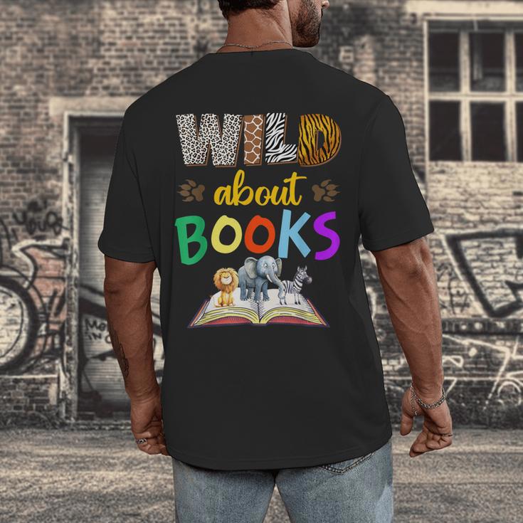 Wild About Reading Books Reader Bookworm Animals Book Lover Men's Back Print T-Shirt
