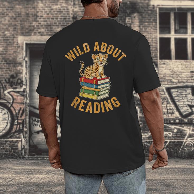 Wild About Reading Cute Leopard Teacher Kids Book Lover Men's Back Print T-Shirt
