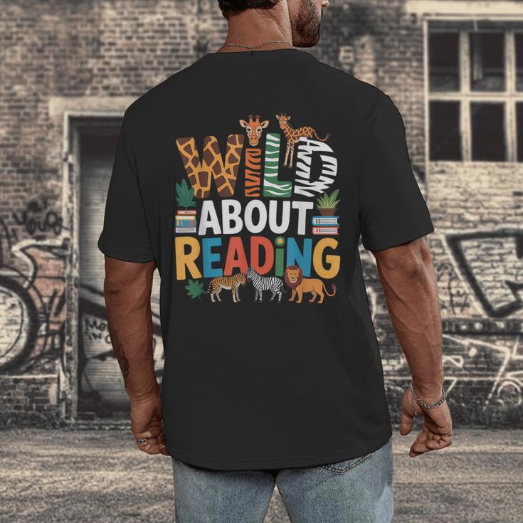 Wild About Reading Zoo Animals Books Reader Lover Men's Back Print T-Shirt