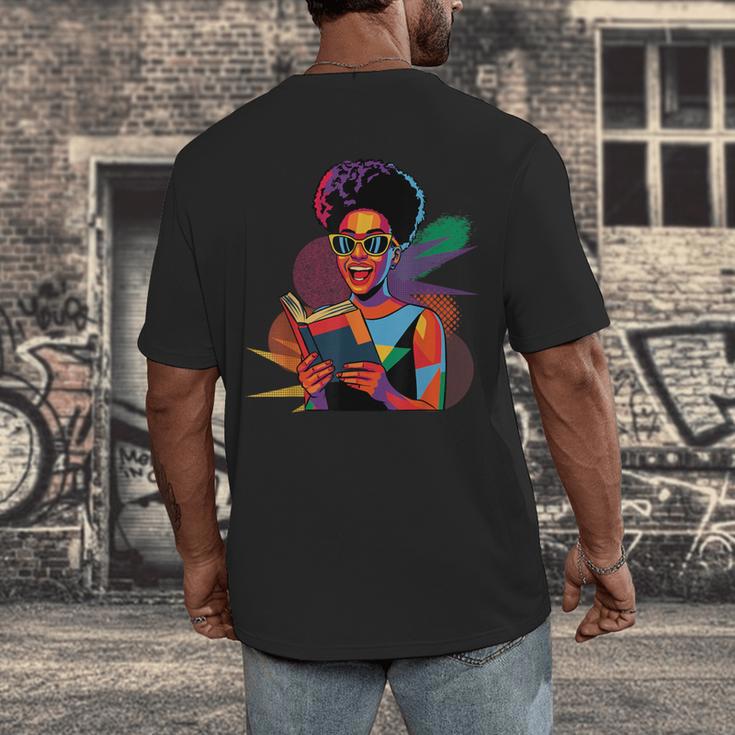 Woman Reading Book Lover Geometric Girl Afro History Men's Back Print T-Shirt