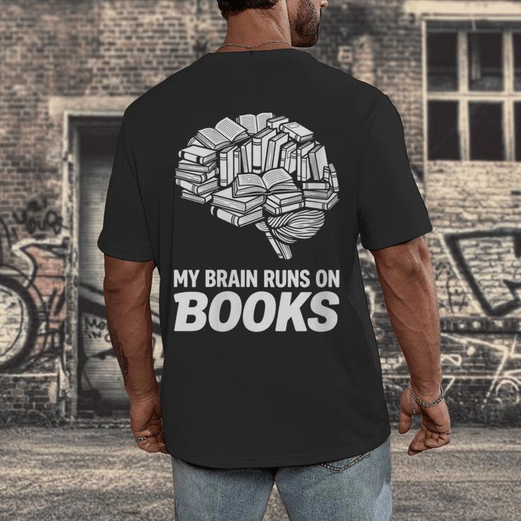 Women's My Brain Runs On Books Reading Bookworm Men Women Men's Back Print T-Shirt