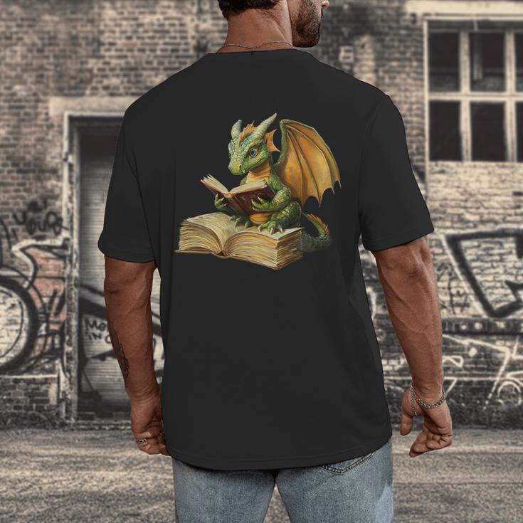 Women's Dragon Bookworm Reading Book Graphic Men's Back Print T-Shirt Women's Dragon Bookworm Reading Book Graphic Men's Back Print T-Shirt