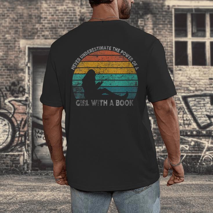 Women's Never Underestimate The Power Of A Girl With Book Reading Men's Back Print T-Shirt Women's Never Underestimate The Power Of A Girl With Book Reading Men's Back Print T-Shirt