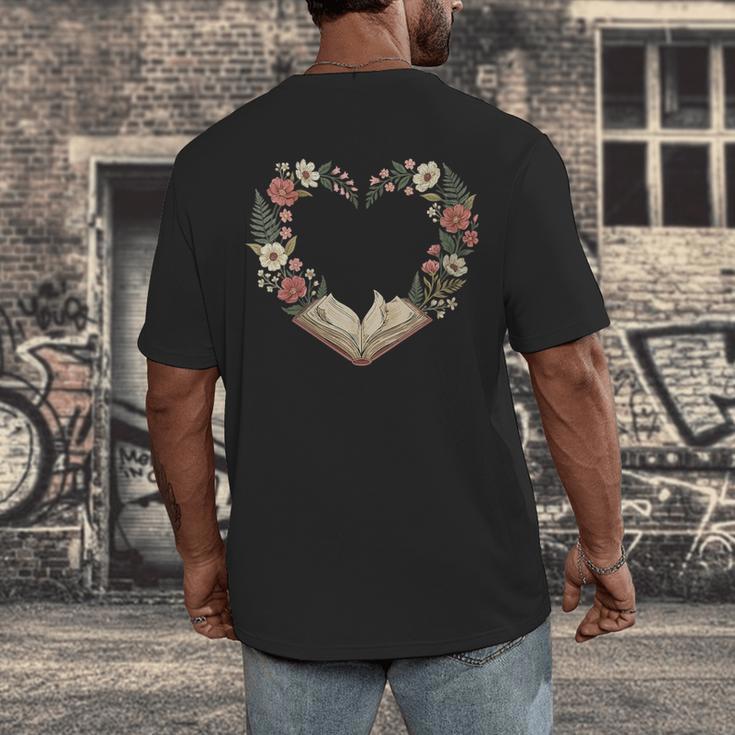Women's Vintage Book Lover Valentine Heart Men's Back Print T-Shirt Women's Vintage Book Lover Valentine Heart Men's Back Print T-Shirt