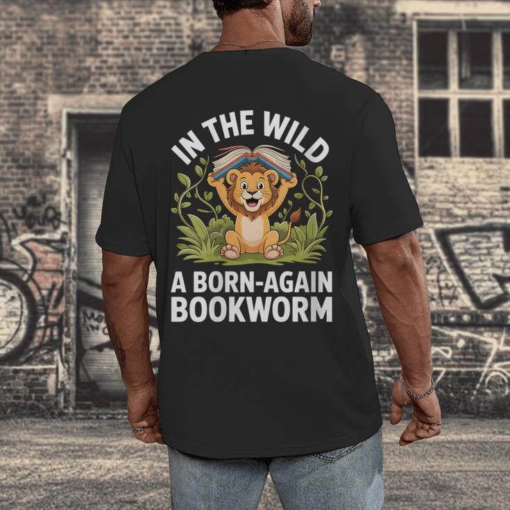 Women's Wild About Reading Book Reader Lion Zoo Animals Kids Men's Back Print T-Shirt